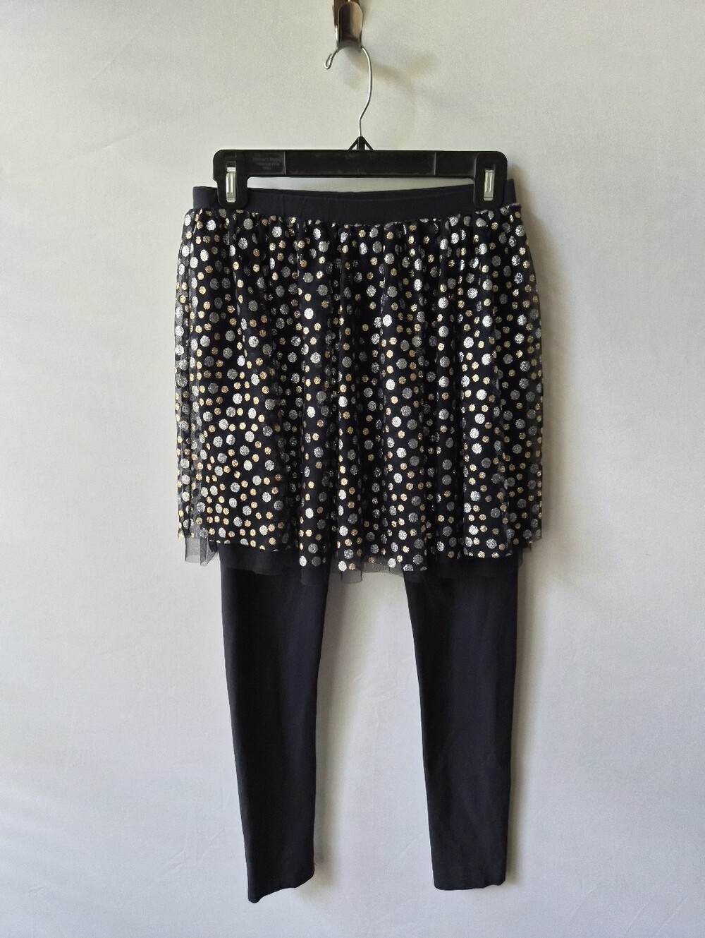 J.Crew Girls Crewcuts Tulle Skirted Leggings – Navy Metallic Polka Dot, Size